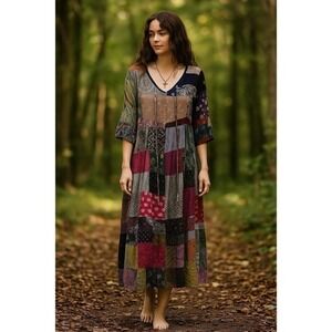 Earthbound Trading Company Maxi Dress Size Small Patchwork Hippie‎ Boho Festival